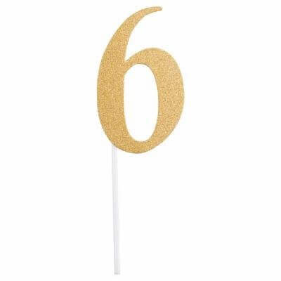 Gold Glitter Number '6' Cake Topper - SKU:324548 - UPC:039938416430 - Party Expo