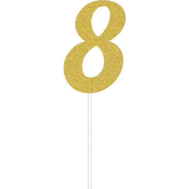 Gold Glitter Number '8' Cake Topper - SKU:324550 - UPC:039938416454 - Party Expo