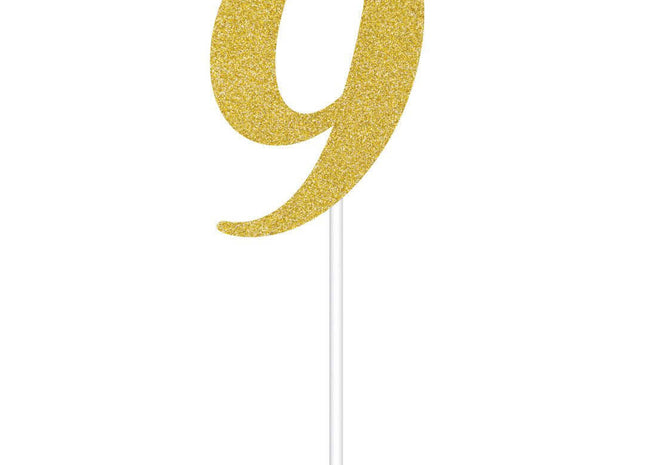 Gold Glitter Number '9' Cake Topper - SKU:324551 - UPC:039938416461 - Party Expo