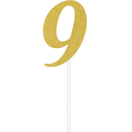 Gold Glitter Number '9' Cake Topper - SKU:324551 - UPC:039938416461 - Party Expo