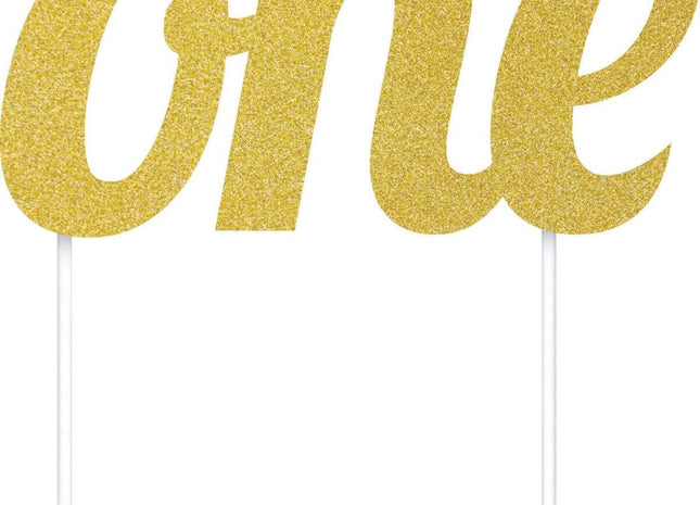 Gold Glitter 'One' Cake Topper - SKU:324533 - UPC:039938416287 - Party Expo