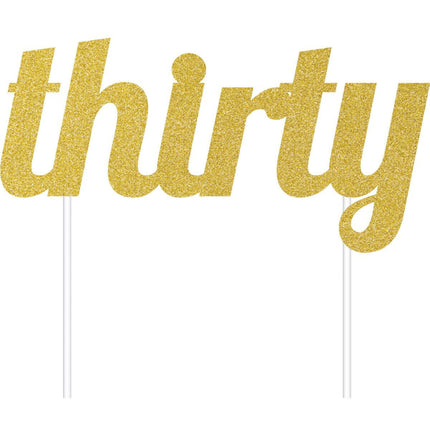Gold Glitter 'Thirty' Cake Topper - SKU:324536 - UPC:039938416317 - Party Expo
