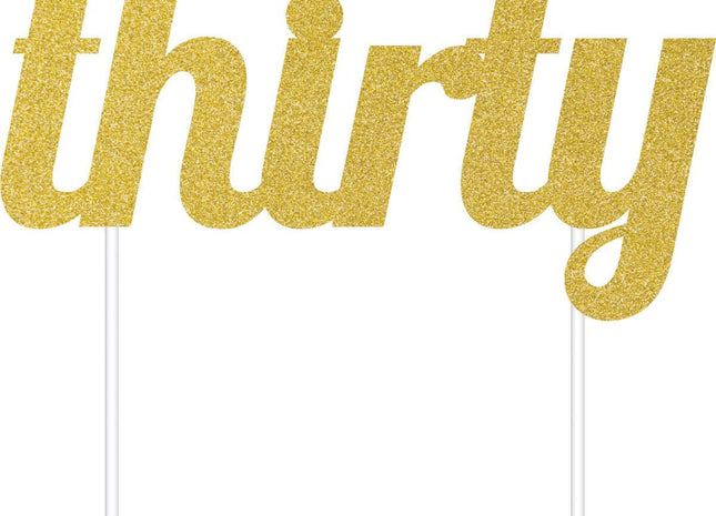 Gold Glitter 'Thirty' Cake Topper - SKU:324536 - UPC:039938416317 - Party Expo
