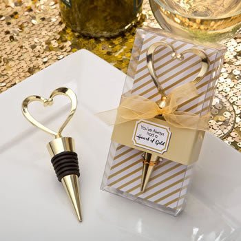 Gold Heart Design Metal Bottle Stopper - SKU:1966* - UPC:638054019664 - Party Expo