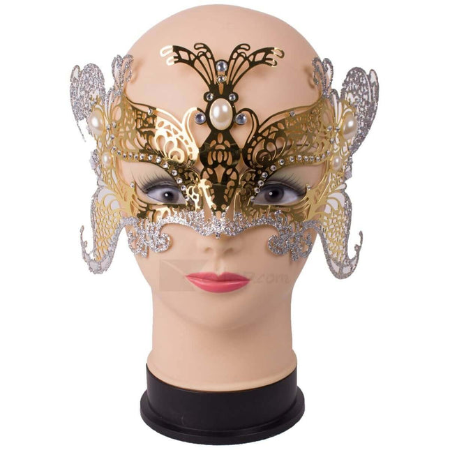 Gold Metallic Mask with Glitter - SKU:GP-1847 - UPC:099996045072 - Party Expo