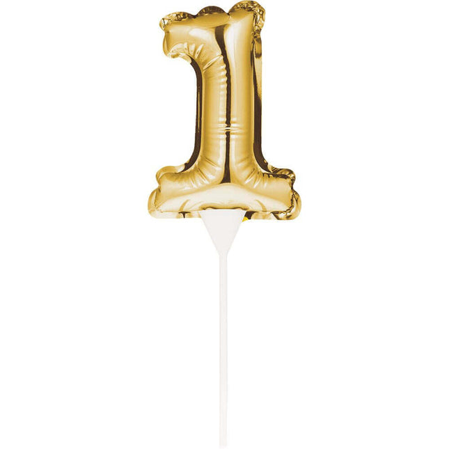 Gold Number '1' Self-Inflating Balloon Cake Topper - SKU:331857- - UPC:039938504403 - Party Expo