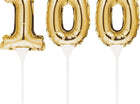 Gold Number '100' Self-Inflating Balloon Cake Topper - SKU:331855- - UPC:039938504380 - Party Expo