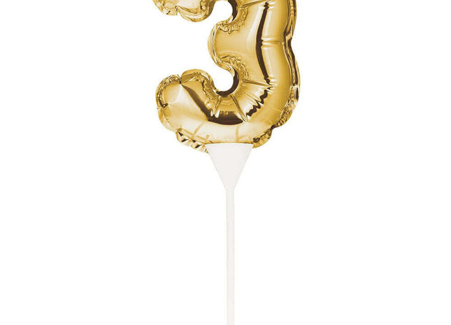 Gold Number '3' Self-Inflating Balloon Cake Topper - SKU:331859- - UPC:039938504427 - Party Expo