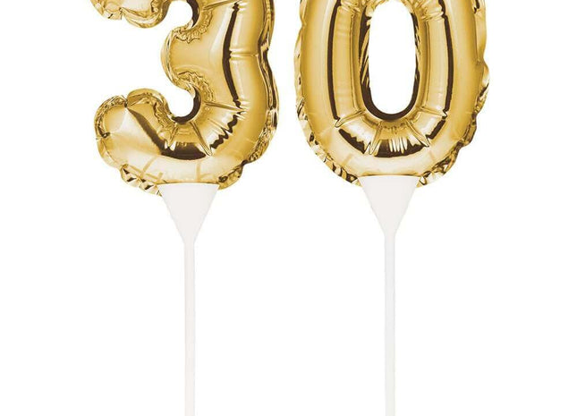Gold Number '30' Self-Inflating Balloon Cake Topper - SKU:331848- - UPC:039938504311 - Party Expo