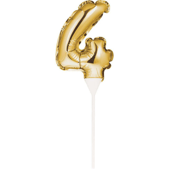 Gold Number '4' Self-Inflating Balloon Cake Topper - SKU:331860- - UPC:039938504434 - Party Expo