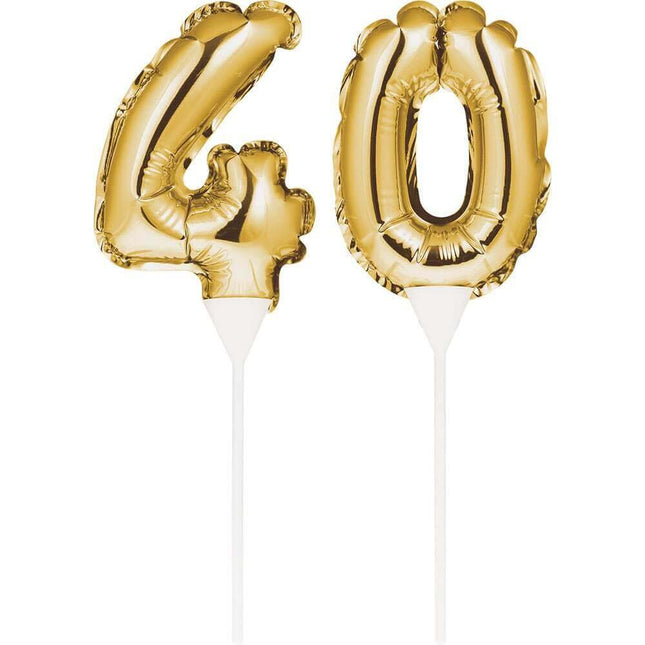 Gold Number '40' Self-Inflating Balloon Cake Topper - SKU:331849- - UPC:039938504328 - Party Expo