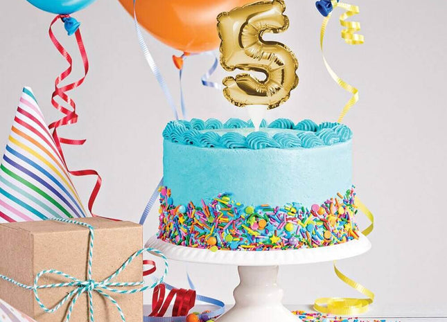 Gold Number '5' Self-Inflating Balloon Cake Topper - SKU:331861- - UPC:039938504441 - Party Expo
