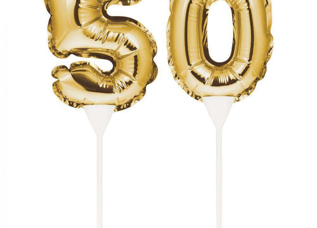 Gold Number '50' Self-Inflating Balloon Cake Topper - SKU:331850- - UPC:039938504335 - Party Expo