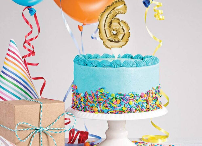 Gold Number '6' Self-Inflating Balloon Cake Topper - SKU:331862- - UPC:039938504458 - Party Expo