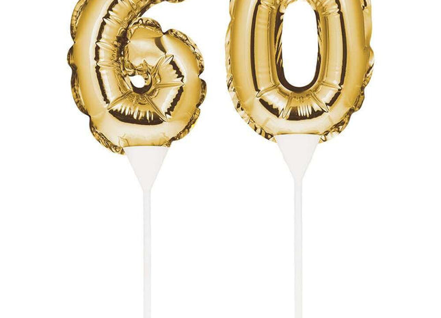 Gold Number '60' Self-Inflating Balloon Cake Topper - SKU:331851- - UPC:039938504342 - Party Expo