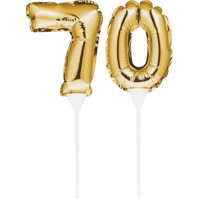 Gold Number '70' Self-Inflating Balloon Cake Topper - SKU:331852- - UPC:039938504359 - Party Expo