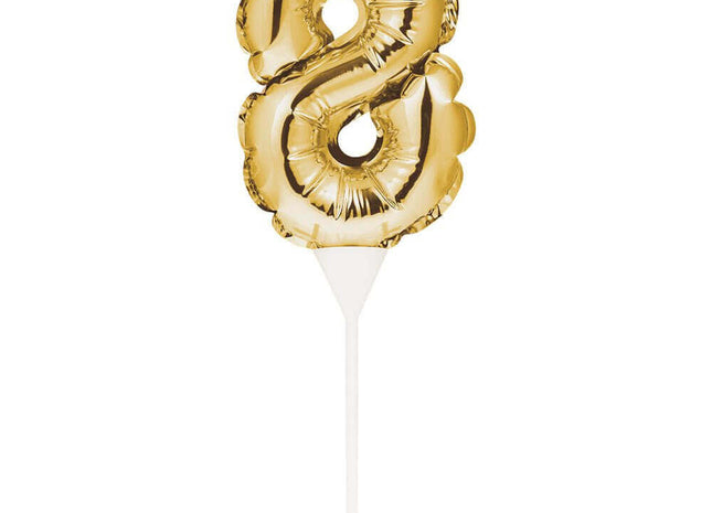Gold Number '8' Self-Inflating Balloon Cake Topper - SKU:331864- - UPC:039938504472 - Party Expo