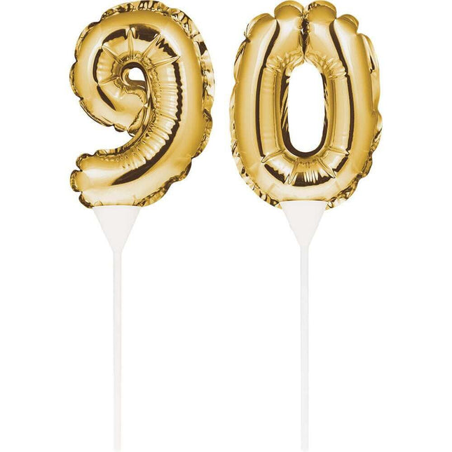 Gold Number '90' Self-Inflating Balloon Cake Topper - SKU:331854- - UPC:039938504373 - Party Expo