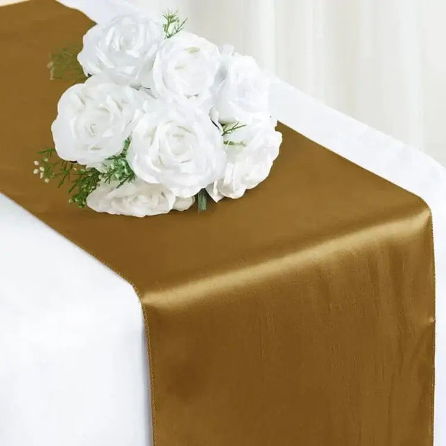 Gold Satin Table Runner 12" * 108" - SKU:RUN_STN_GOLD - UPC:10315650 - Party Expo