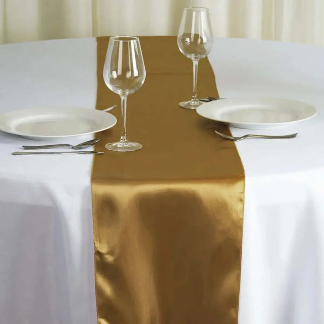 Gold Satin Table Runner 12" * 108" - SKU:RUN_STN_GOLD - UPC:10315650 - Party Expo