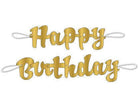 Gold Script Happy Birthday Banner - SKU:93401 - UPC:011179934010 - Party Expo