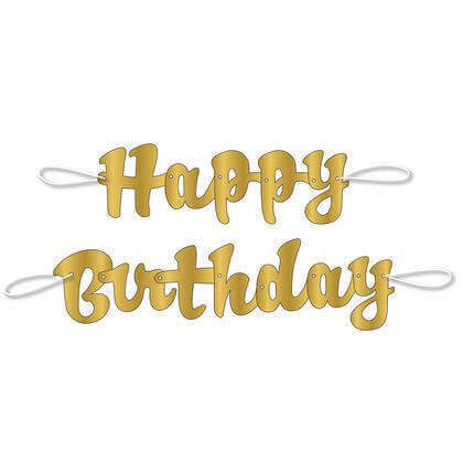 Gold Script Happy Birthday Banner - SKU:93401 - UPC:011179934010 - Party Expo