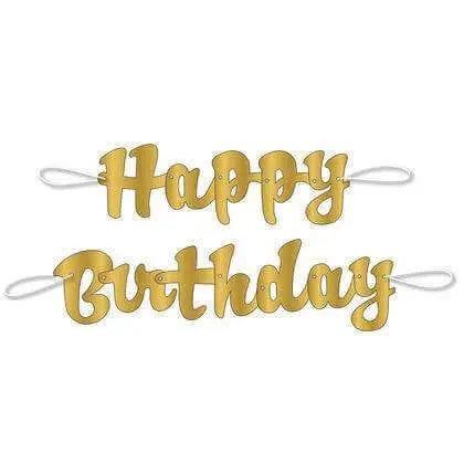 Gold Script Happy Birthday Banner for Elegant Celebrations – Party Expo