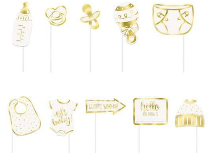 Baby Shower - Golden Photo Props (10pcs) - SKU:73409 - UPC:011179734092 - Party Expo