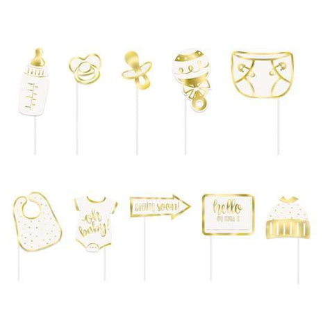 Baby Shower - Golden Photo Props (10pcs) - SKU:73409 - UPC:011179734092 - Party Expo