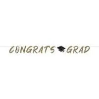 Golden "Congrats Grad" Banner - SKU:362920 - UPC:039938934071 - Party Expo
