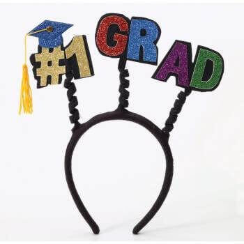 Graduation Headband #1 Grad - Black - SKU:69576 - UPC:721773695766 - Party Expo