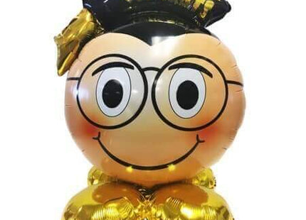 Graduation Smile Head with Glasses Mylar Balloon - SKU:85801K - UPC:8712364961188 - Party Expo