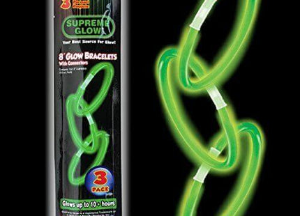 Green 3 pack 9" Glow Bracelets - SKU:GBS300UN - UPC:716148373004 - Party Expo