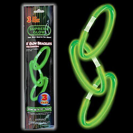 Green 3 pack 9" Glow Bracelets - SKU:GBS300UN - UPC:716148373004 - Party Expo