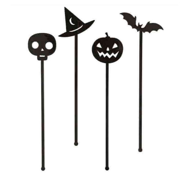 Halloween Black Plastic Cocktail Stirrers (8 Count) - SKU:23758 - UPC:011179237586 - Party Expo