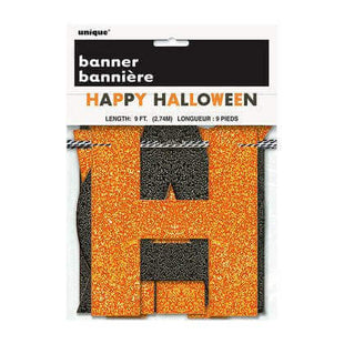 Halloween Glitter Party Banner - Orange & Black - SKU:164176389786 - UPC:011179634958 - Party Expo