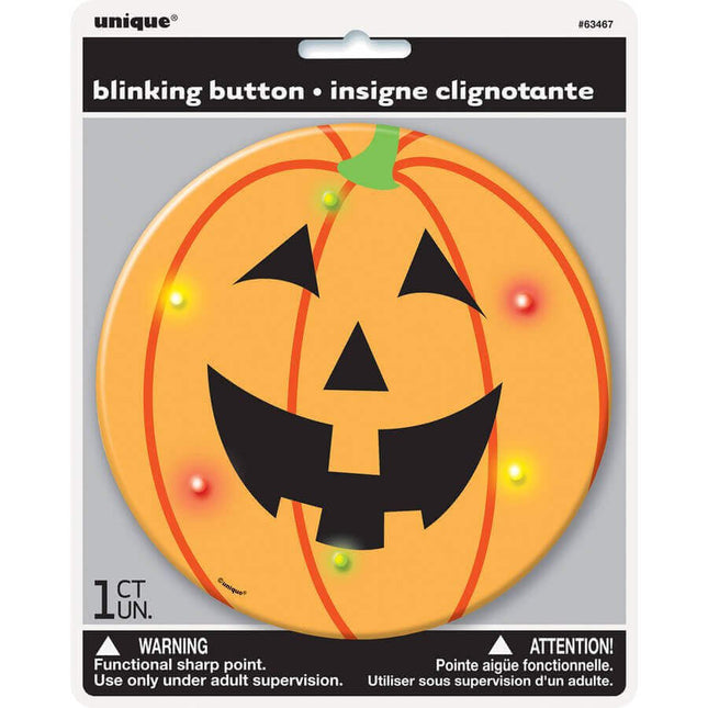 Halloween Happy Pumpkin Blinking Button - SKU:63467 - UPC:011179634675 - Party Expo