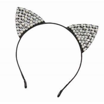 Halloween Midnight Rhinestone & Pearl Cat Ears Headband - SKU:80490 - UPC:721773804908 - Party Expo