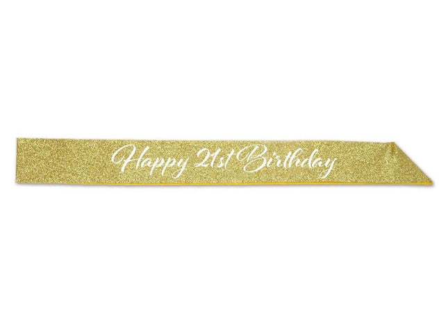 Happy "21st" Birthday Glittered Sash - SKU:66020 - UPC:034689002741 - Party Expo