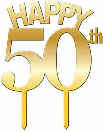 Cake Topper - Happy 50th Birthday/Anniversary - Gold - SKU:F77454 - UPC:721773774546 - Party Expo