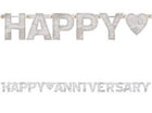 Happy Anniversary Silver Foil Letter Banner - SKU:122592.18 - UPC:013051346423 - Party Expo