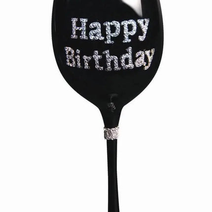 Happy Birthday Black Wine Glass - Party Expo