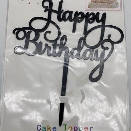 Happy Birthday Cake Topper - Black - SKU:091212 - UPC:677545152664 - Party Expo