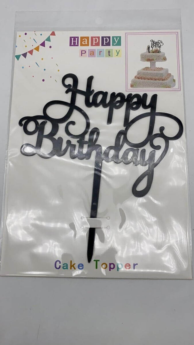 Happy Birthday Cake Topper - Black - SKU:091212 - UPC:677545152664 - Party Expo