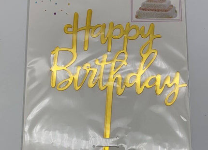Happy Birthday Cake Topper - Gold - SKU:091216 - UPC:677545151001 - Party Expo