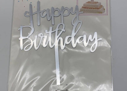 Happy Birthday Cake Topper - Silver - SKU:091217 - UPC:677545151018 - Party Expo