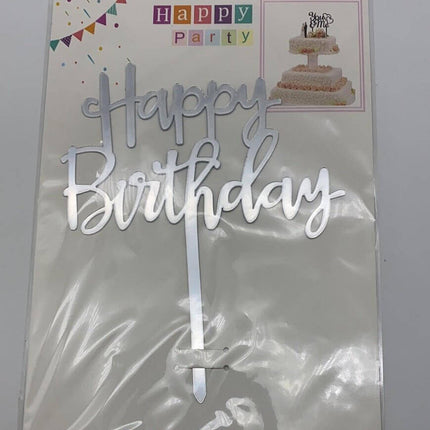 Happy Birthday Cake Topper - Silver - SKU:091217 - UPC:677545151018 - Party Expo