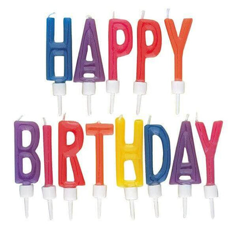 Happy Birthday Letter Candles in Holders (13ct) - SKU:71190 - UPC:011179711901 - Party Expo