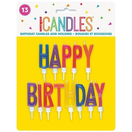 Happy Birthday Letter Candles in Holders (13ct) - SKU:71190 - UPC:011179711901 - Party Expo