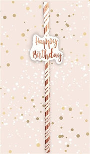 Happy Birthday Rose Gold Straws - SKU:AL-STRAW-HAPPY - UPC:760497010783 - Party Expo